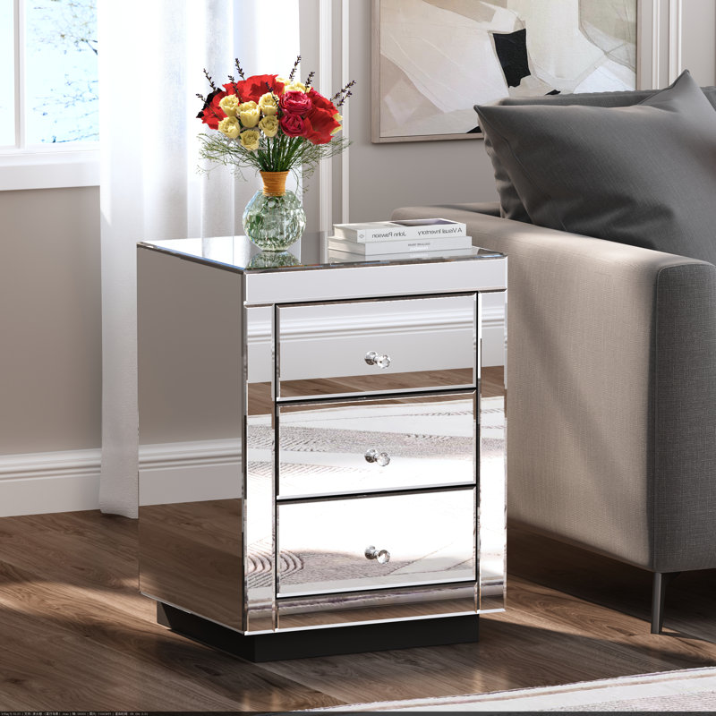 Everly Quinn Yolanta 3 - Drawer Nightstand in Silver Modern Contemporary Glam Style & Reviews